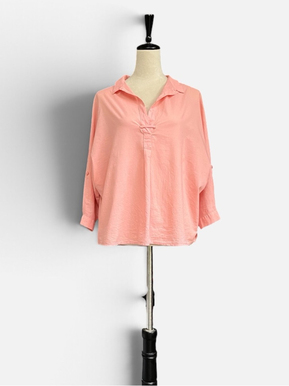StarkX Oversized Cotton Popover Roll Tab Top in Coral XS (runs big)